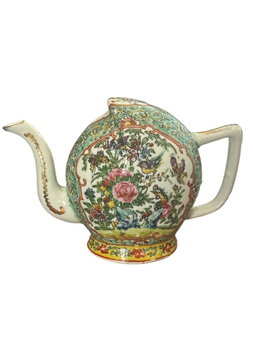 Antique Chinese Cadogan Puzzle Teapot Hand Painted Peach Shaped